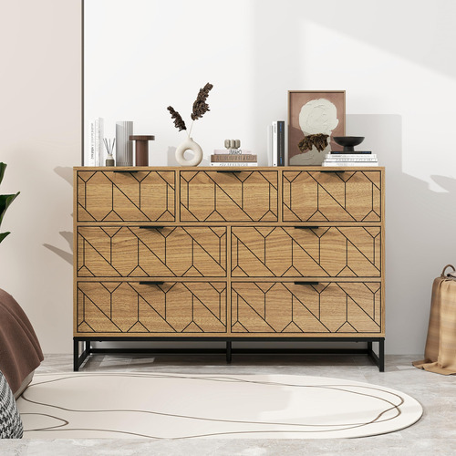 Fanyhome Cómoda Moderna De Madera De Nogal Con 7 Cajones D.