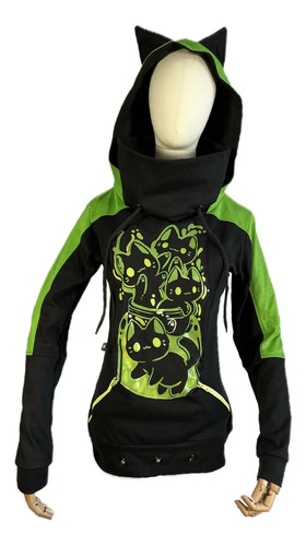 Sudadera Orejas De Gato  Michiverso Syanne Gatito Verde  | Envío gratis