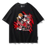 Camiseta De Manga Corta De Algodón Puro Mickey Baloncesto Du