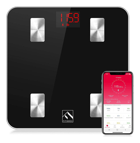 Fitindex Báscula De Baño Inteligente Bluetooth Para Peso Color Negro 110v