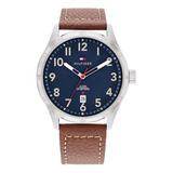 Reloj Tommy Hilfiger Hombre 1710559 Modern Classic Color De La Malla Marrón Color Del Bisel Plateado Color Del Fondo Azul