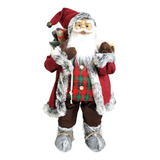 Papai Noel Gigante Luxo Rústico Vinho E Xadrez Decorado 80cm