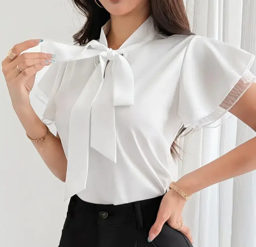 Blusas Blanco Mujer Casuale Elegante Y Refinado Camisas Dama