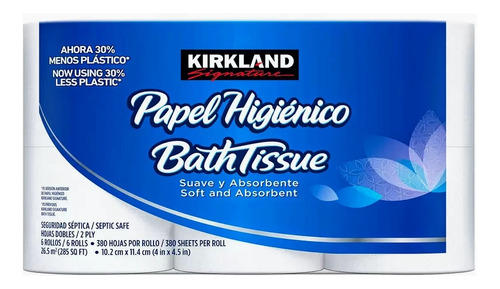 Papel Higienico Kirkland 6 Rollos 380 Hojas Dobles Absorbent