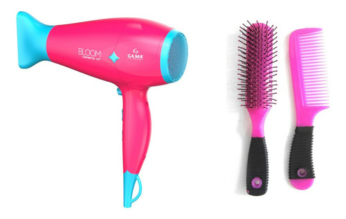 Combo Secador De Cabello Gama Diamond Bloom Rosa + Kit Peine