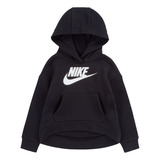 Poleron Capucha Nike Kids Club Fleece High Low Negro Niña