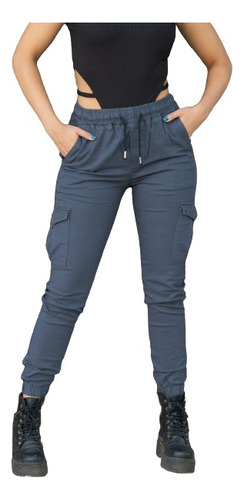 Pantalón Mujer Jogger Cargo Gabardina Elastizada V. Colores