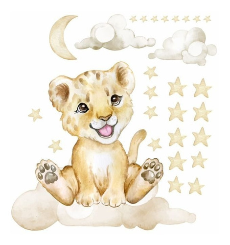 Adesivo Decorativo Safari Leão Zoo Baby Nuvens Estrelas 