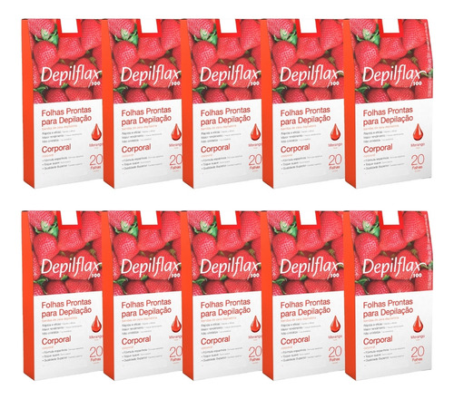 200 Folhas Prontas Depilação Corporal Depilflax Morango