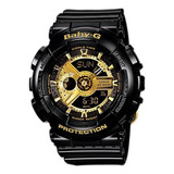 Reloj Casio Baby-g G-shock Original Mujer Color De La Correa Negro Color Del Bisel Negro/blanco Color Del Fondo Dorado Rosa