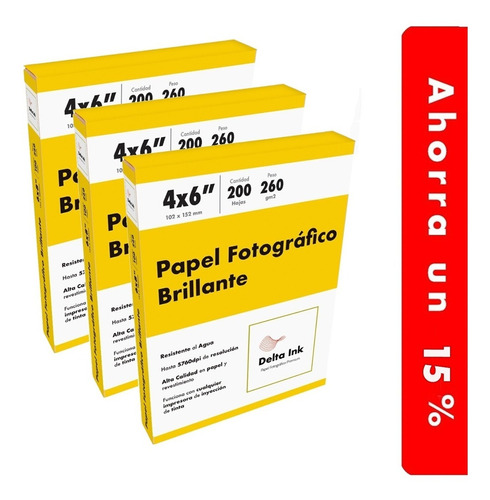 Papel Fotográfico Brillante 600 Hojas 4x6 (3pack)