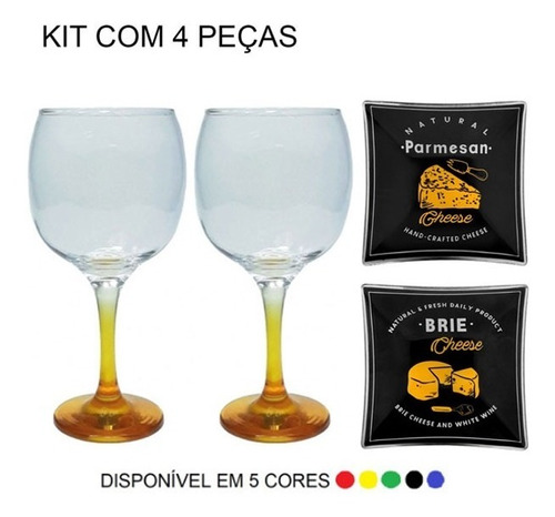 Conjunto 2 Taças + 2 Petisqueira Gin Vidro Petiscos Queijo 