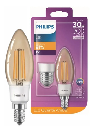 Lâmpada Retrô Filamento Led Vela 2,7w Âmbar E14 E27 Philips Cor Da Luz Branco-quente 110v/220v