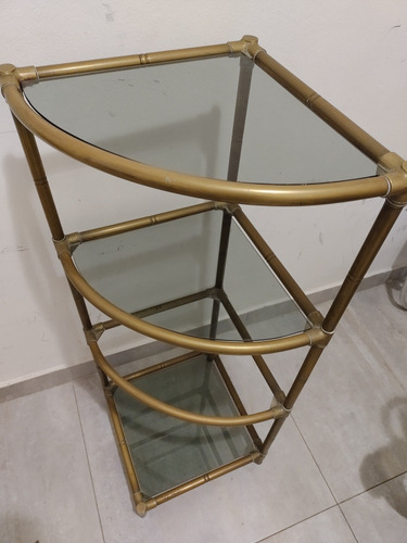 Mueble Repisa Esquinero Antiguo Bronce Y Vidrio