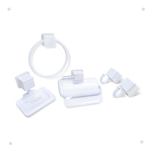 Acessórios Para Banheiro 5 Peças Branco Plastico Oferta Kit