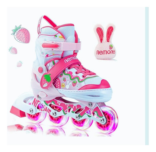 Patins Infantil Inline 4 Rodas +led Tamanho Ajustável Sereia