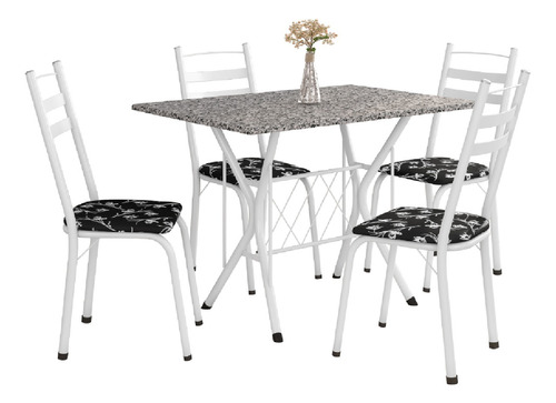 Conjunto De Mesa Itália New 4 Cadeiras 1,20m Branco/granito