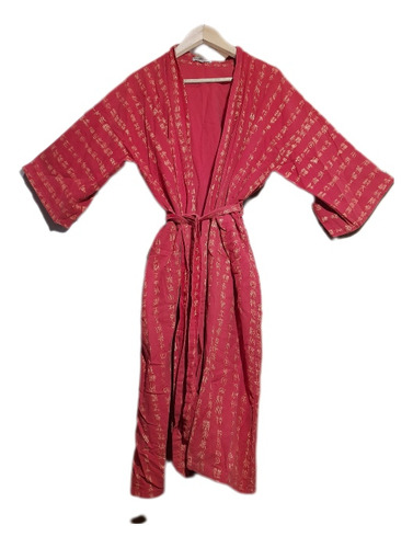 Kimono Unisex De Algodón Bordó Con Estampa Oriental 