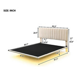 Cama Flotante De Terciopelo Queen Con Luz Sensorial Y Cabece