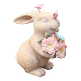 Precioso Conejito De Pascua Conejo Estatua Sostener Flores