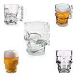 Kit 5 Caneca Caveira Viking Vidro Transparente 500ml Cerveja