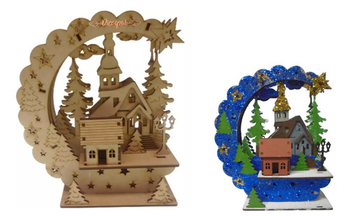 Adorno Navideño Decoración Casas En Bosque 3d Mdf 3mm