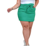 Shorts Saia Feminina Plus Size Grande Com Cinto De Amarrar 