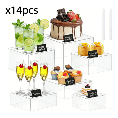 6 Elevadores De Buffet Transparentes Para Pastelería Base