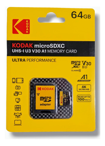 Cartão Memória Kodak 64gb Micro Sdxc Class 10 + Adaptador 