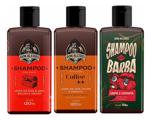 Kit 3x Shampoo Para Barba Negra Coffee Guaraná Don Alcides