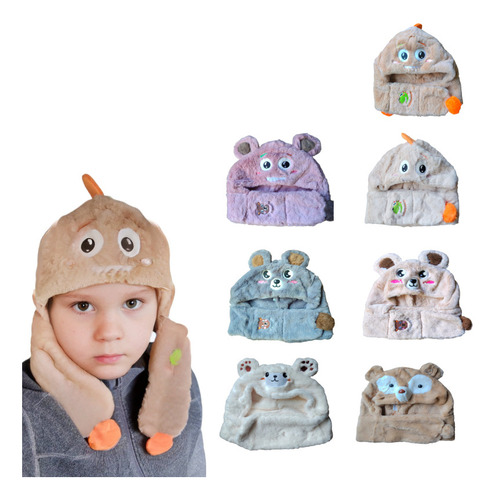 Capucha Peluche Niños Gorro Térmico Cuello Bufanda Cruzada 