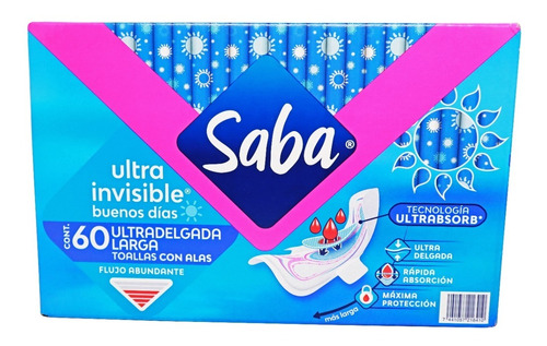 Toallas Femeninas Saba® Ultra Invisible Buenos Días 60pzs