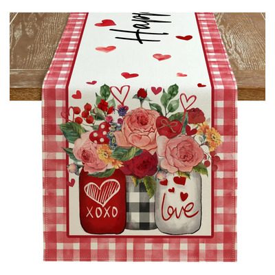 Mesa De Lino Rose Love Farmhouse Para El Día De San Valentín