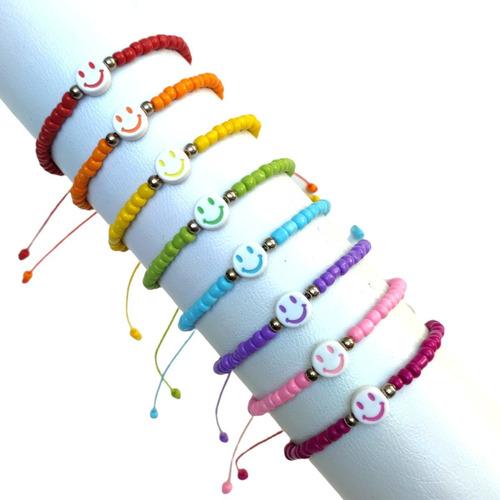 8 Pulseras Tobilleras Smile Colores Surtidos Mostacillas