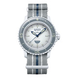 Reloj Swatch X Blancpain Antartic Ocean Edicion Especial Correa Gris Bisel Gris Fondo Blanco