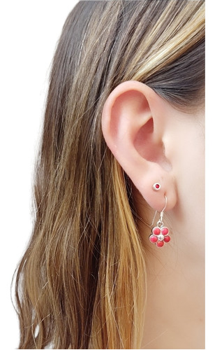 Aros Gancho Flor Coral Plata 925