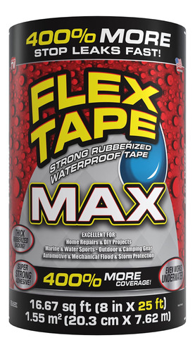 Flex Tape, Max, 8 Pulgadas X 25 Pies, Color Negro, Cinta Im