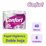 Confort Mega Papel Higiénico 8 Rollos 40 Mts C/u Doble Hoja