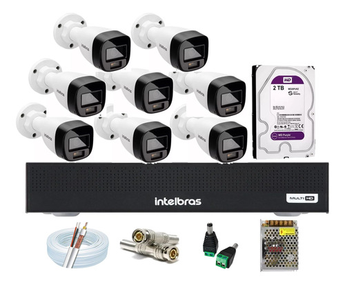 Kit 8 Cameras 1220 Full Color Intelbras Dvr 1008c, Purple 2t