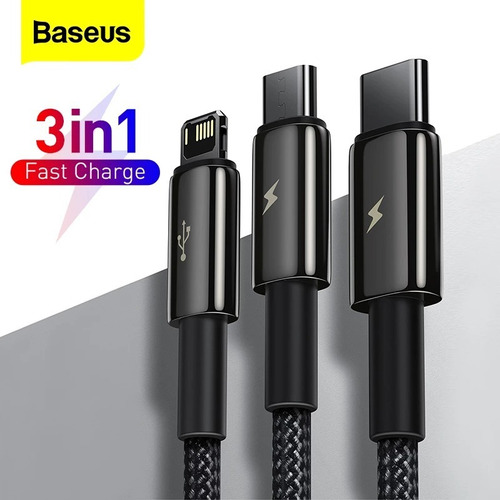 Cabo Micro Usb Tipo C Baseus 3 Em 1 Para iPhone Xiaomi Oppo