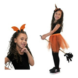 Kit Fantasia Halloween Bruxa Infantil Tiara Varinha Vassoura