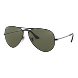 Anteojos Sol Ray-ban Aviator Black G-15 Green Polarizado