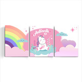 Cuadro Infantil Unicornio Arcoiris Nube Fantasia Con Nombre