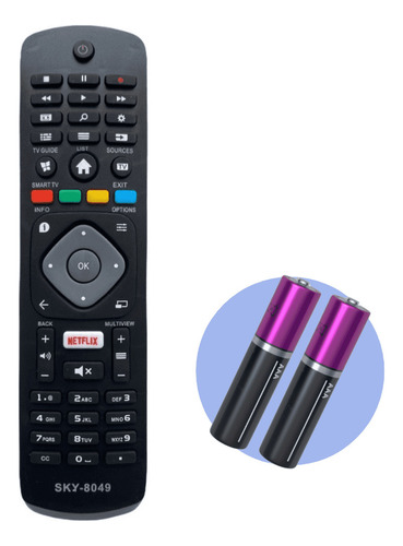 Controle Remoto Compatível Tv Philips Smart Netflix + Pilhas