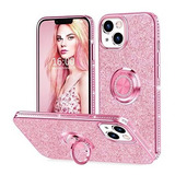 Funda Para iPhone 13 Anillo Brillos Y Glitter Rosa