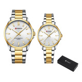 Reloj De Pareja De Cuarzo Luminoso Simple Curren De 2 Piezas Fondo Plata/oro/blanco