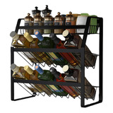 Organizador Portátil De Cocina Metálico 3 Niveles Rack Bar