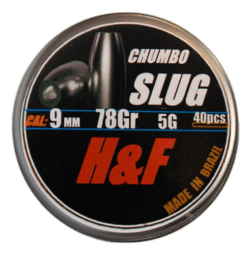 Chumbinho Slug Cal .35/9mm - 75gr/5g Hollow Point 40un - H&f