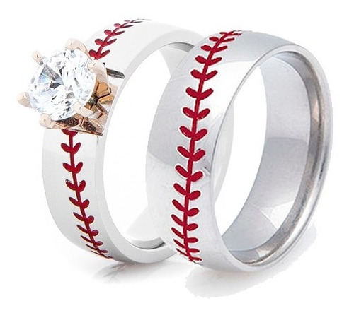 Par Anillos Baseball Plata .925 Amor Pareja Boda Compromiso