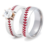 Par Anillos Baseball Plata .925 Amor Pareja Boda Compromiso